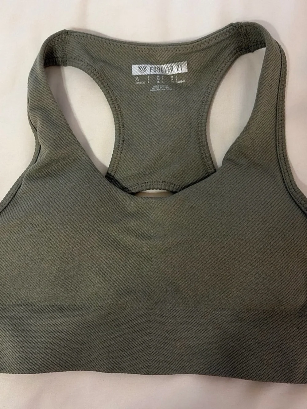 Forever 21 Olive Ribbed Racerback Sports Bralette